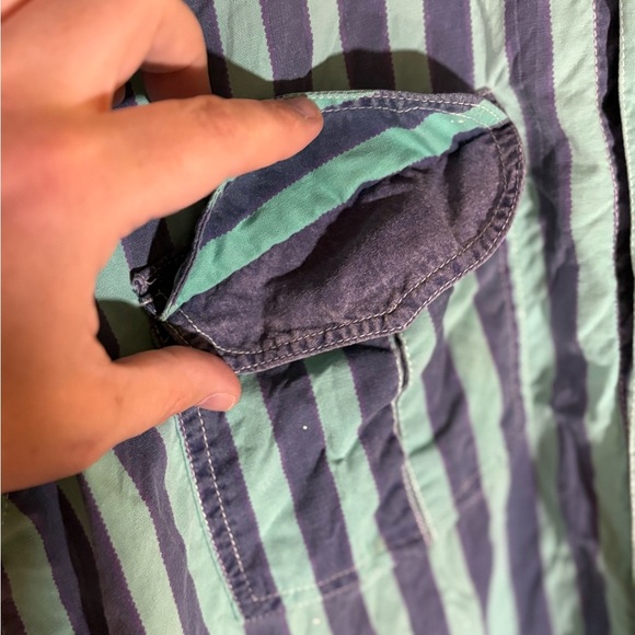 Vintage Striped Green and Blue Men's Shirt - Picture 3 of 8